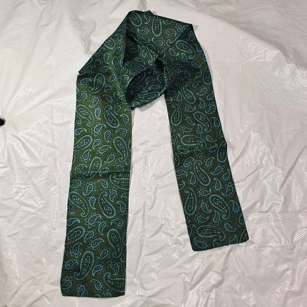 Vintage Green and Turquoise Paisley Raw Silk Unisex Evening Scarf 72” x 5”